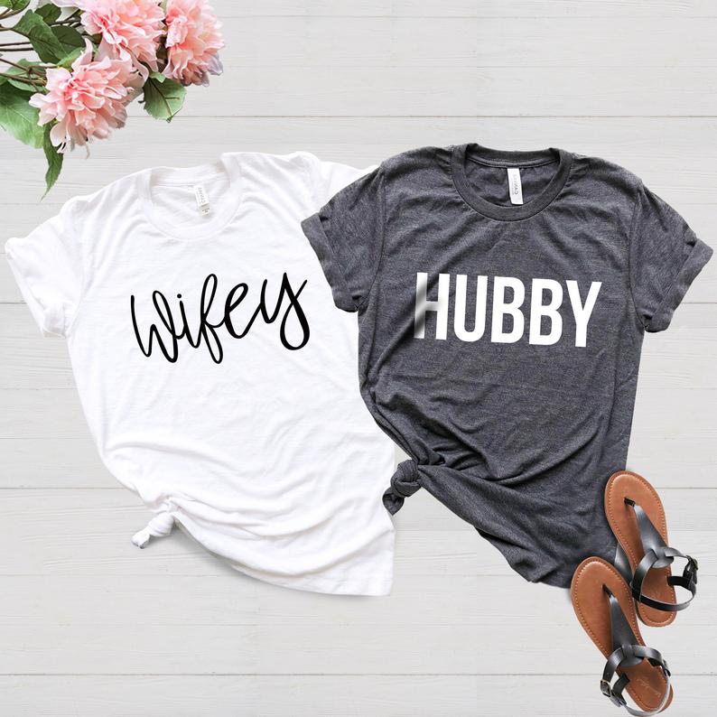 hubby wife shirts,wedding party shirt, wedding gift, bridal gift engagement