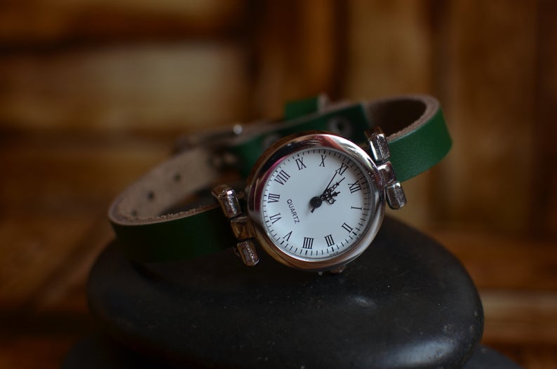 Womens Leather Watch, Green Leather Watch, Ladies Watch, Leather Watch, Birthday Gift