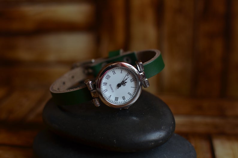 Womens Leather Watch, Green Leather Watch, Ladies Watch, Leather Watch, Birthday Gift