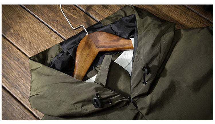 Casual Men Hoodies Autumn Solid Army Green Black Bomber Jacket Fashion Zipper Hooded Windbreaker