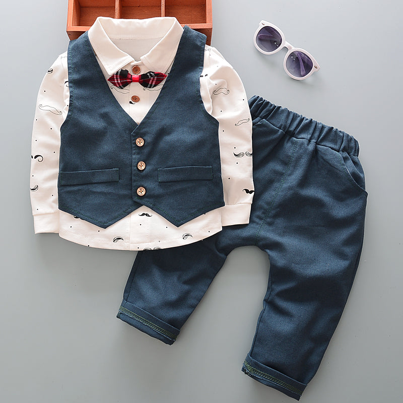 BibiCola baby boy clothing set formal kids clothes suit boy gentleman bow toddler boys clothes set birthday dress school wear