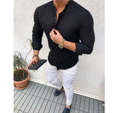 2019 New Style Hot Luxury Men's Casual Shirt Slim Fit Solid Button Cotton Long Sleeve Formal Tops