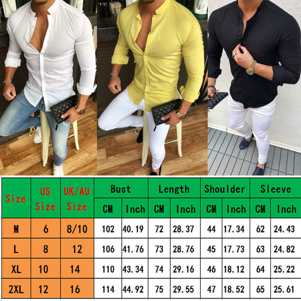 2019 New Style Hot Luxury Men's Casual Shirt Slim Fit Solid Button Cotton Long Sleeve Formal Tops