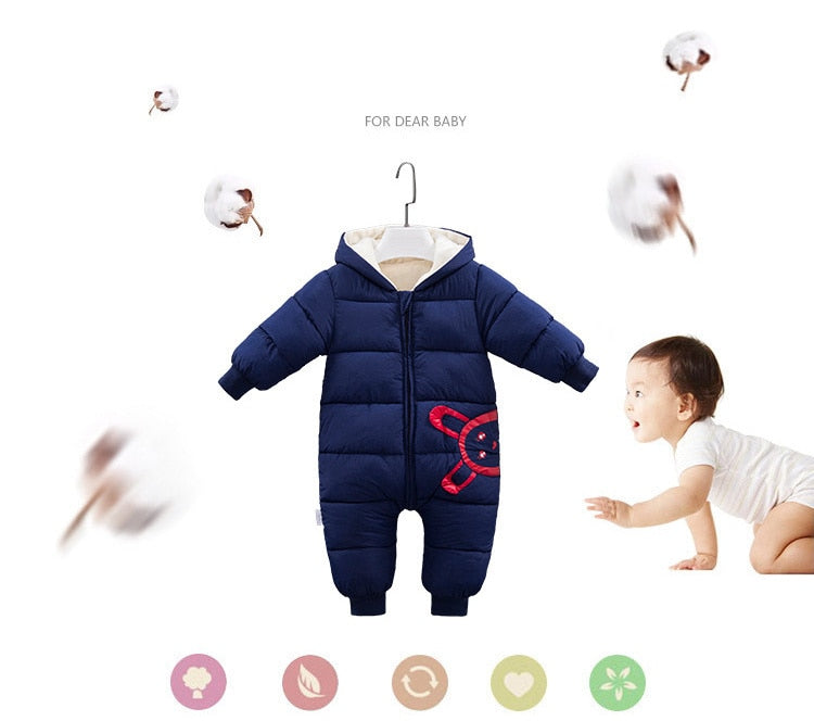 New Winter Plus warm overalls kids coat Baby wear Newborn Snowsuit Boy Warm Romper Down Cotton Girl clothes