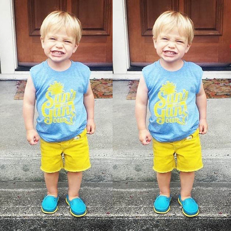 Hot 1-5 Years Baby Boy Short Sleeve T-shirt Summer Cotton Clothes Casual Wear Letter Sun