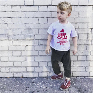 Keep Calm and Canter on Kids White Tshirt Kid Summer Short Sleeves T Shirts Letter Print Tshirt Kids Top Tees Baby Wear Clothes