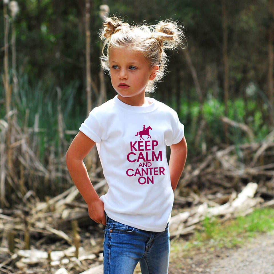 Keep Calm and Canter on Kids White Tshirt Kid Summer Short Sleeves T Shirts Letter Print Tshirt Kids Top Tees Baby Wear Clothes