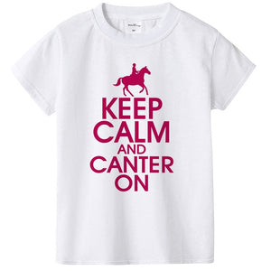 Keep Calm and Canter on Kids White Tshirt Kid Summer Short Sleeves T Shirts Letter Print Tshirt Kids Top Tees Baby Wear Clothes