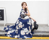 Bohemian Style S-5XL 2018 Summer New Arrival Collect Waist Flare Sleeve Flower Printed Woman Chiffon Long Dress