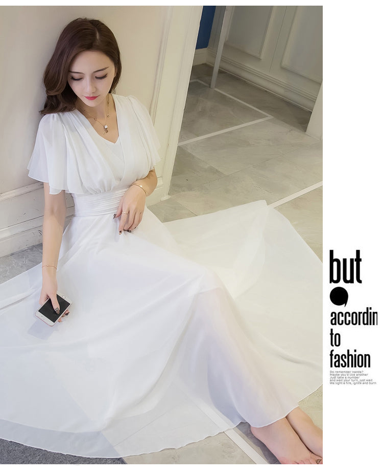 Bohemian Style S-5XL 2018 Summer New Arrival Collect Waist Flare Sleeve Flower Printed Woman Chiffon Long Dress