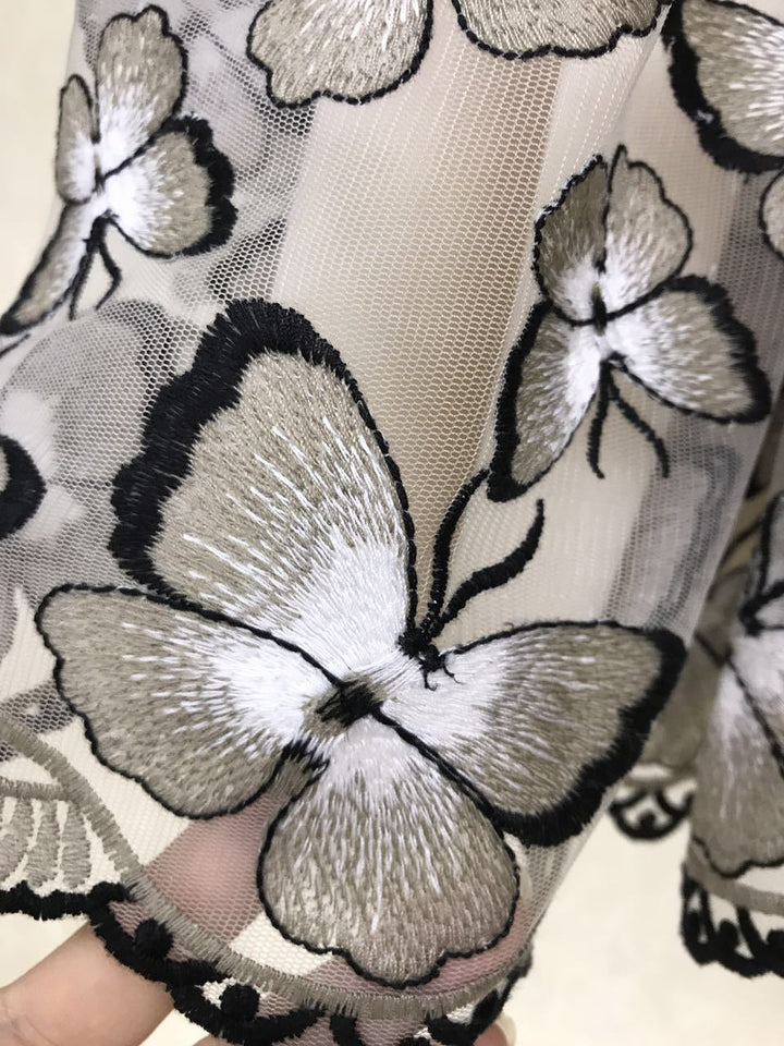 Women Dress 2017 Spring Summer Collection Butterfly Embroidered Silk Puff Dress