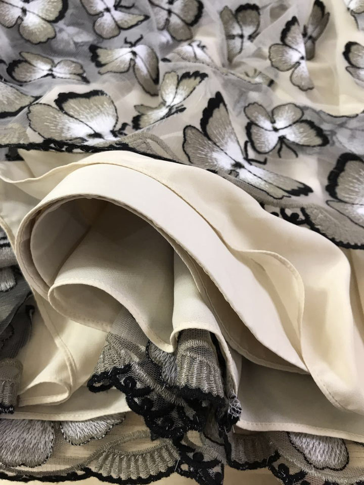 Women Dress 2017 Spring Summer Collection Butterfly Embroidered Silk Puff Dress