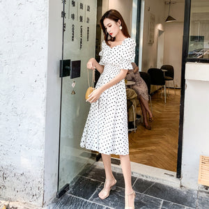 2019 summer collection new French wave point waist short sleeve a-line dress