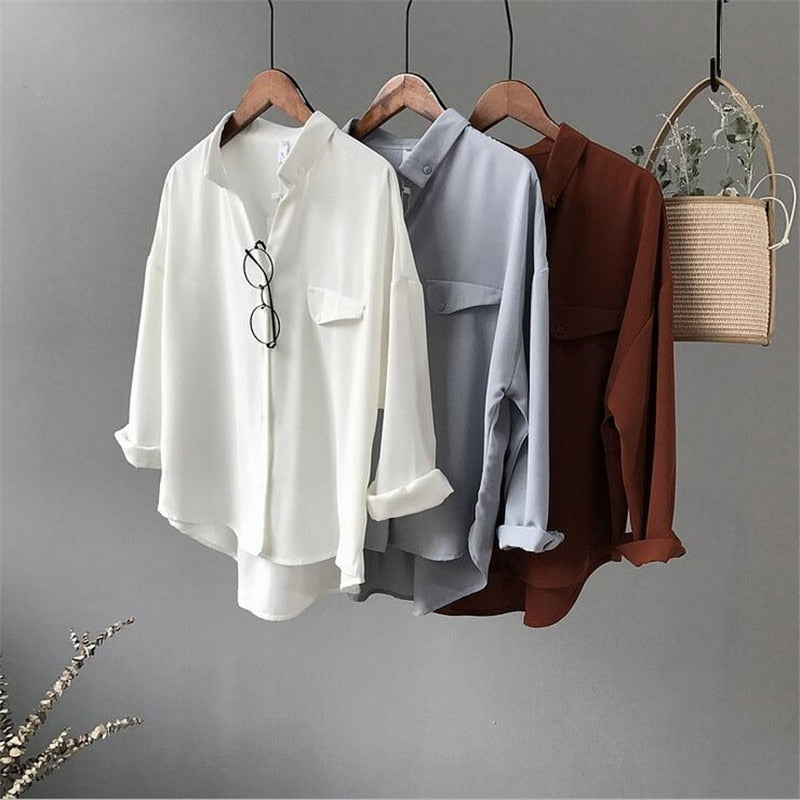 High quality Casual Chiffon white Women blouse shirt oversized Three Quarter sleeve loose shirt office wear casua tops blusas