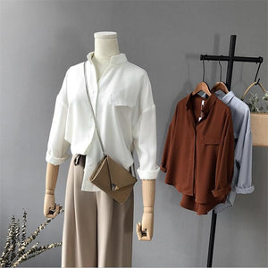 High quality Casual Chiffon white Women blouse shirt oversized Three Quarter sleeve loose shirt office wear casua tops blusas