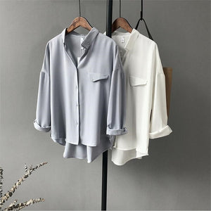 High quality Casual Chiffon white Women blouse shirt oversized Three Quarter sleeve loose shirt office wear casua tops blusas