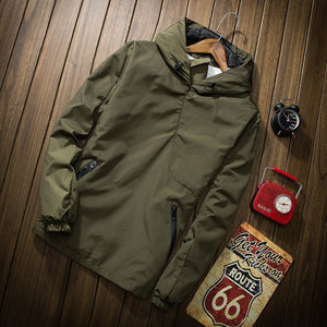 Casual Men Hoodies Autumn Solid Army Green Black Bomber Jacket Fashion Zipper Hooded Windbreaker