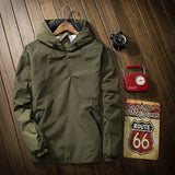Casual Men Hoodies Autumn Solid Army Green Black Bomber Jacket Fashion Zipper Hooded Windbreaker