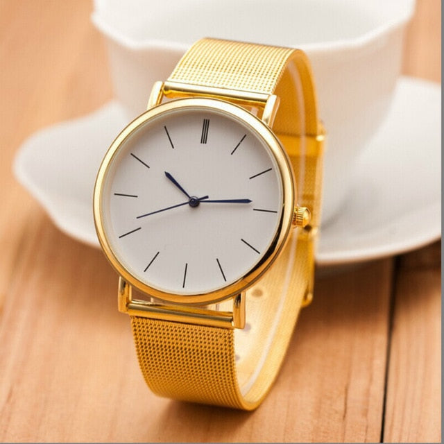 Famous Brand Gold Silver Casual Quartz Watch Women Mesh Stainless Steel Dress Women Watches