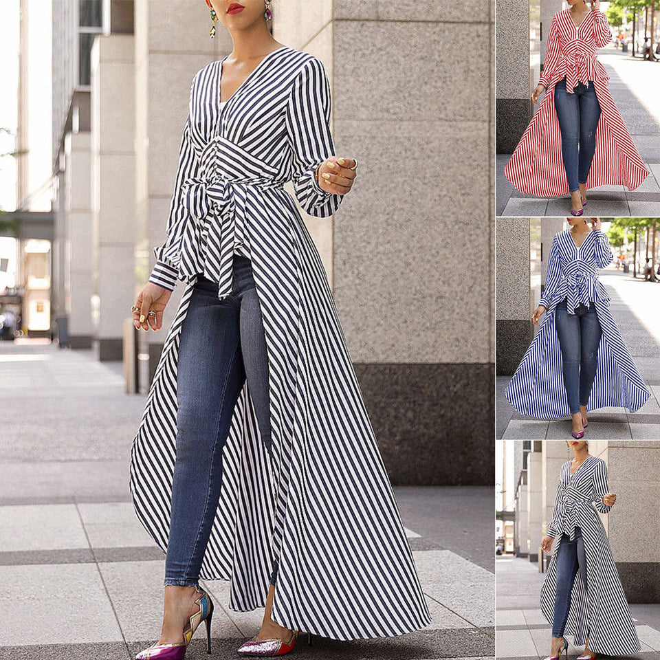 2019 New Spring Autumn Women Blouse Black Strips V-Neck Long Sleeve Work Shirts Women office Tops