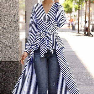 2019 New Spring Autumn Women Blouse Black Strips V-Neck Long Sleeve Work Shirts Women office Tops