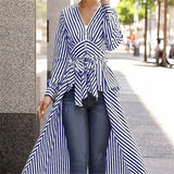 2019 New Spring Autumn Women Blouse Black Strips V-Neck Long Sleeve Work Shirts Women office Tops