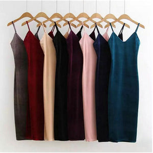 Sexy AA Backless V neck Sleeveless Side Slit Velvet Dress Vintage Women BM Retro Velour Long Spaghetti Strap Base Dress 8 color