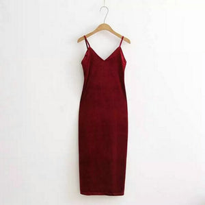 Sexy AA Backless V neck Sleeveless Side Slit Velvet Dress Vintage Women BM Retro Velour Long Spaghetti Strap Base Dress 8 color