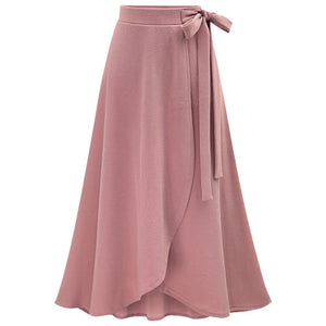 Chiffon Pink Ruffle Women's Long Skirt High Waist Bowtie Split Irregular Maxi Skirts  Spring  Office Clothes