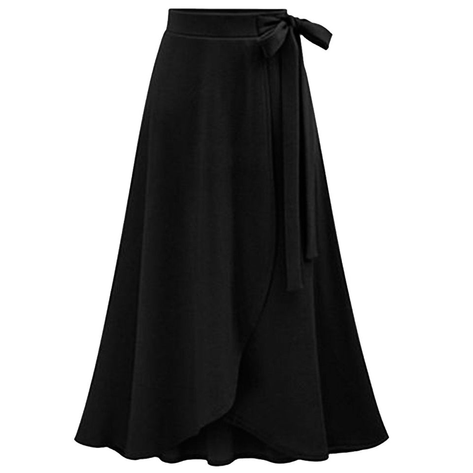 Chiffon Pink Ruffle Women's Long Skirt High Waist Bowtie Split Irregular Maxi Skirts  Spring  Office Clothes