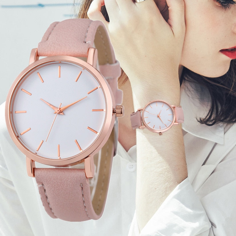 Fashion Women Watches Personality Romantic Rosefeild Wristwatch Leather Watchband Ladies Clock