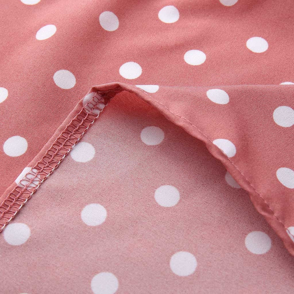 Women Sexy Pink Wave Point V-Neck Maxi Dress female Fork Opening Long Dress Belt Ladies sexy dress