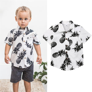 Baby Boy Clothes New Summer Wear Kids Boys Pineapple Print Short Sleeve Shirts White Cotton T-shirt Tops