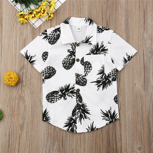 Baby Boy Clothes New Summer Wear Kids Boys Pineapple Print Short Sleeve Shirts White Cotton T-shirt Tops