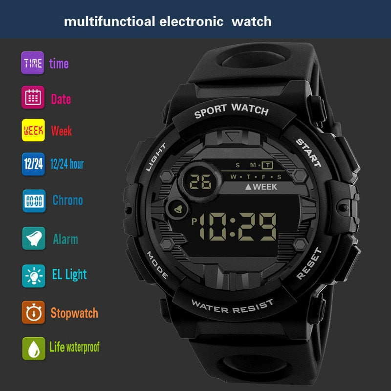 Luxury Mens Digital LED Watch Date Sport Men Outdoor Electronic Watch Quartz Watch Outdoor Hiking Sport Best Gift