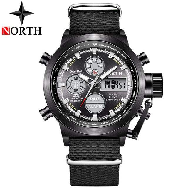 NORTH Sport Watch Men Military Quartz Watches For Men Analog LED Digital Leather Nylon Men Watches Casual Waterproof Wristwatch