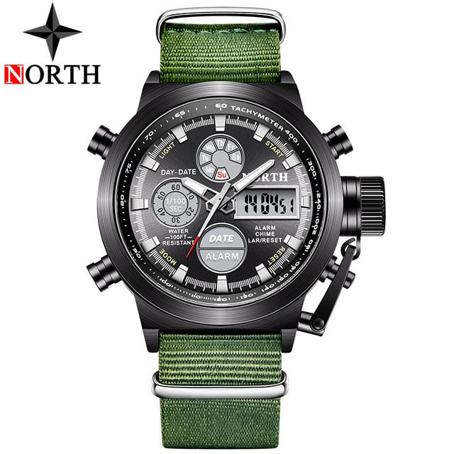 NORTH Sport Watch Men Military Quartz Watches For Men Analog LED Digital Leather Nylon Men Watches Casual Waterproof Wristwatch