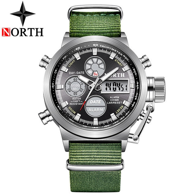 NORTH Sport Watch Men Military Quartz Watches For Men Analog LED Digital Leather Nylon Men Watches Casual Waterproof Wristwatch