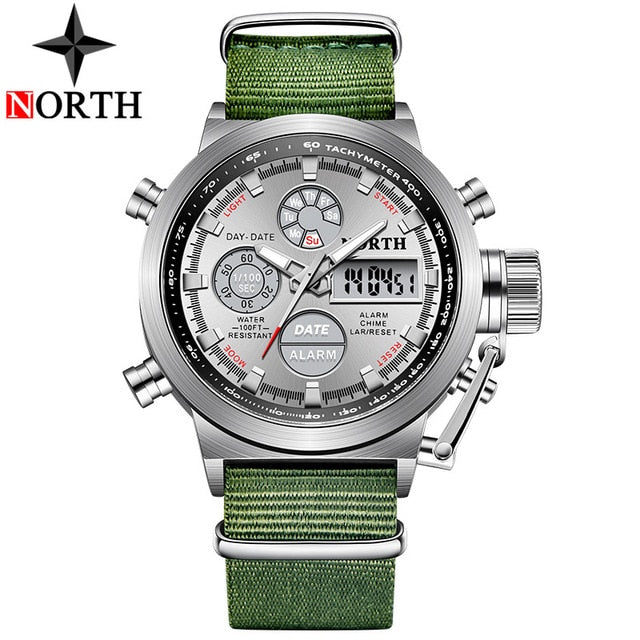 NORTH Sport Watch Men Military Quartz Watches For Men Analog LED Digital Leather Nylon Men Watches Casual Waterproof Wristwatch