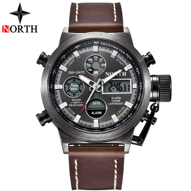 NORTH Sport Watch Men Military Quartz Watches For Men Analog LED Digital Leather Nylon Men Watches Casual Waterproof Wristwatch