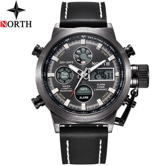 NORTH Sport Watch Men Military Quartz Watches For Men Analog LED Digital Leather Nylon Men Watches Casual Waterproof Wristwatch