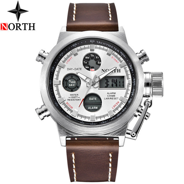 NORTH Sport Watch Men Military Quartz Watches For Men Analog LED Digital Leather Nylon Men Watches Casual Waterproof Wristwatch